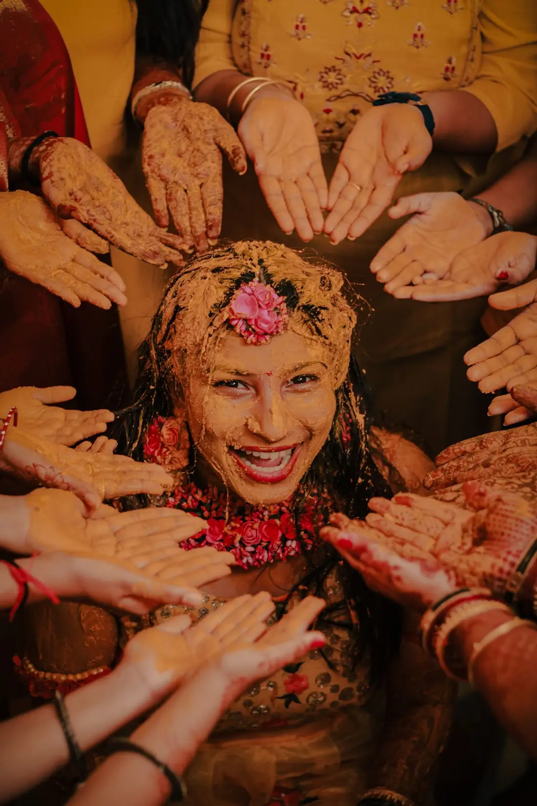 Family gathered for the pithi dastoor haldi ceremony
