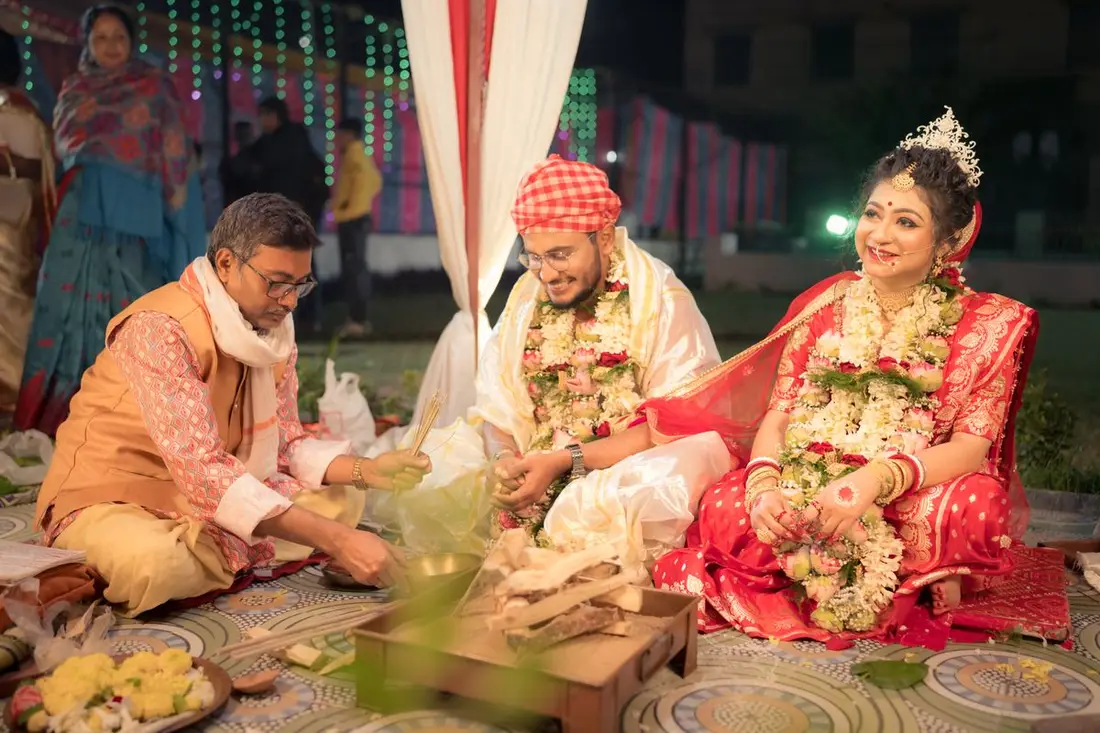 Flower-covered mandap ready for the pheras